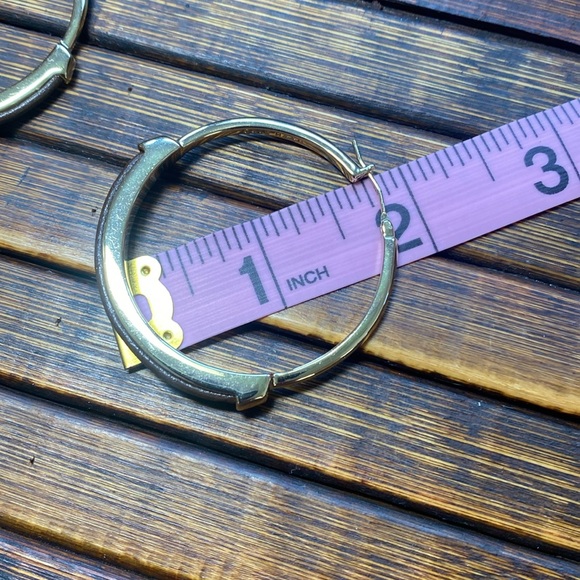 EUC - Cole Haan - Goldtone with Brown Inset Hoop Earrings - Picture 3 of 5